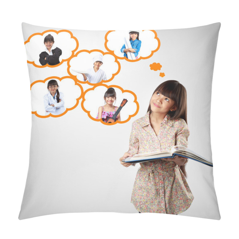 Personality  Little Asian Girl Thinking Of Future Education Career Choice Opt Pillow Covers