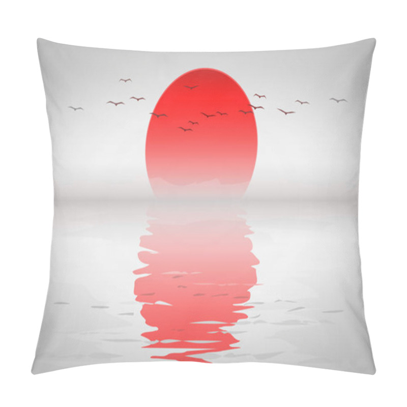 Personality  An Illustration Of A Beautiful Red Sunset With Birds Pillow Covers