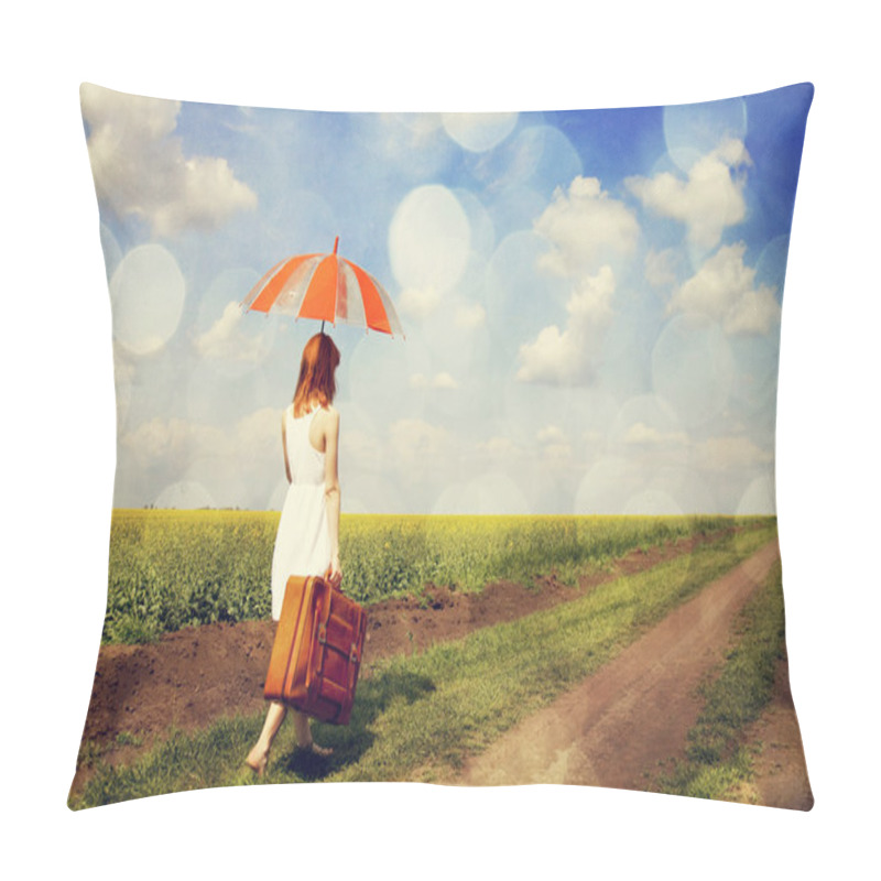 Personality  Redhead Enchantress Walking Near Rapeseed Field. Pillow Covers