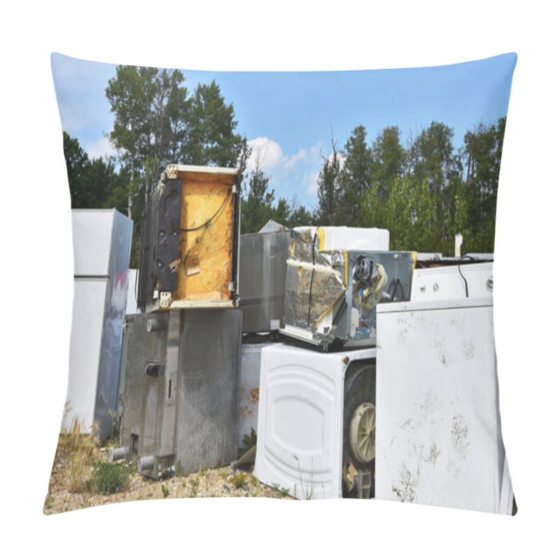 Personality  An Image Of Old Used Appliances At A Recycling Facility.  Pillow Covers