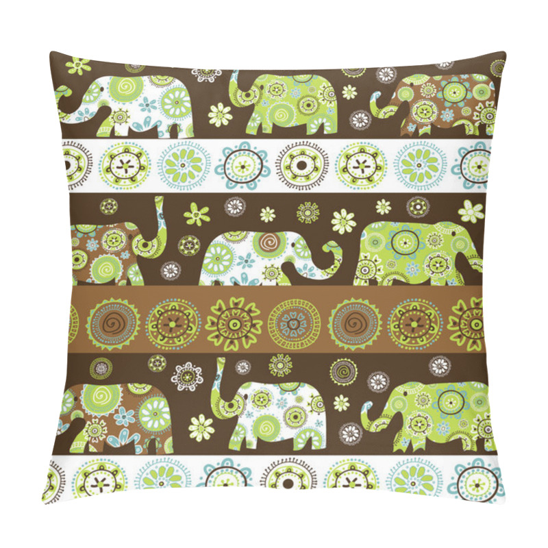 Personality  Ethnic Background With Floral Patterned Elephants Pillow Covers