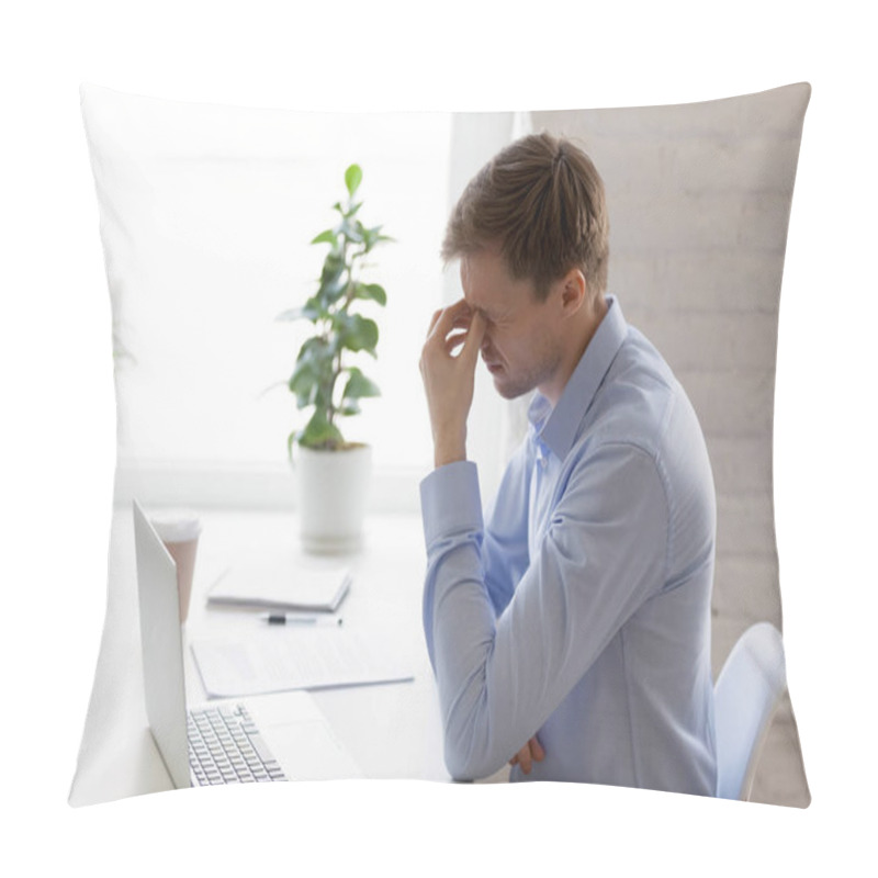 Personality  Tired Businessman Massaging Nose Bridge, Feeling Eyes Strain Pillow Covers