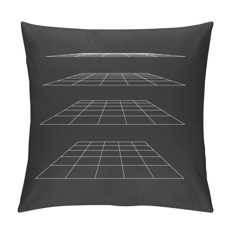 Personality  Retrofuturistic Flat Perspective Grid At Different Angles. Cyber Retro Design Element. Flat Perspective In Cyberpunk 80s Style. Perspective For Poster, Cover In Retrowave Style. Vector Pillow Covers