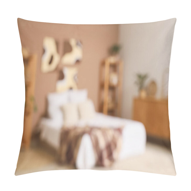 Personality  Blurred View Of Stylish Bedroom With Paintings Pillow Covers