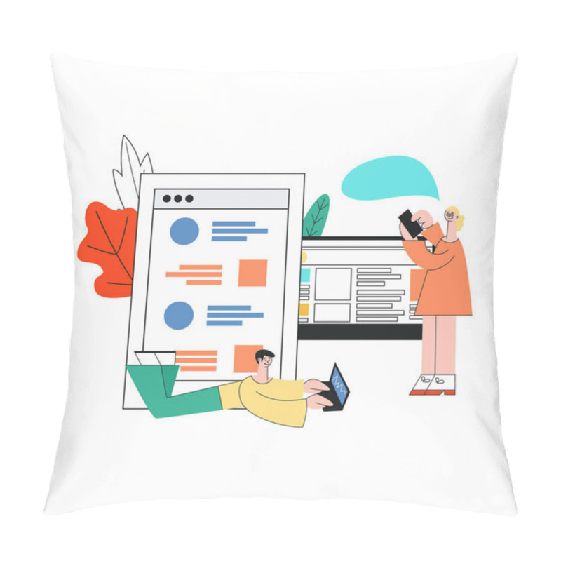 Personality  Vector Mobile Apps Development Girl, Man Laptop Pillow Covers