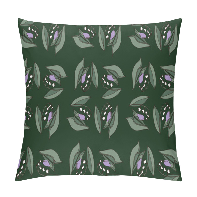 Personality  A Vibrant Design Featuring Abstract Flowers And Leaves On A Deep Green Backdrop. Pillow Covers