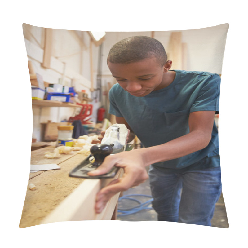 Personality  Apprentice Planing Wood In Workshop Pillow Covers