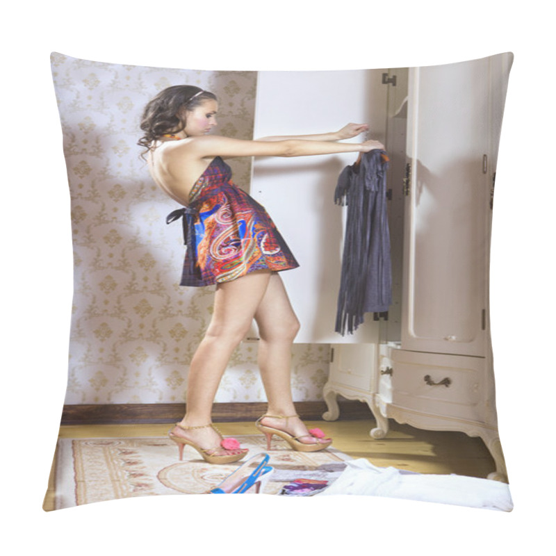 Personality  Woman Looks On Dress Pillow Covers