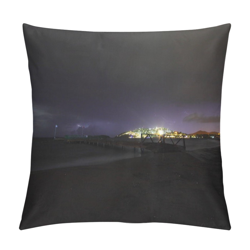 Personality  View Of Lightning Strike Over A Rural Farm Field, Lightning Strikes The Ground, Strong Thunder, Lightning, Dark Clouds In The Sky In The Midwest Pillow Covers