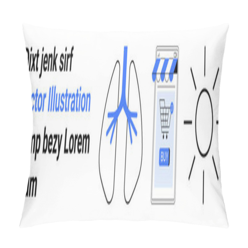 Personality  Text Snippet, Lung Diagram, Shopping Cart On Smartphone Screen, Sun Icon. Ideal For Healthcare, E-commerce, Digital Marketing, Education, Respiratory Health, Online Retail, Wellness. Landing Page Pillow Covers