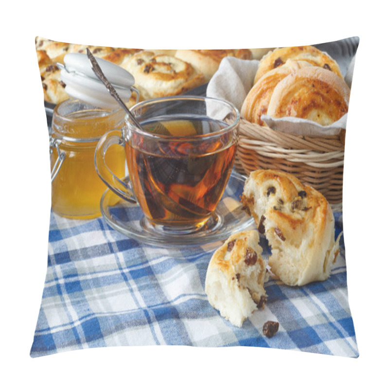 Personality  Good Morning. Good Mood. Freshly Baked Buns With Raisins. Tasty  Pillow Covers