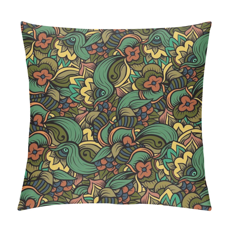 Personality  Seamless Floral Pattern Fall Season. Indian Mehendi Zentangle Boho Hippie Style. Vector. Pillow Covers