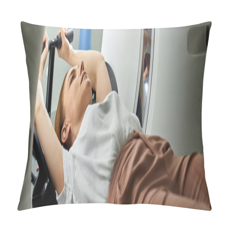 Personality  A Patient Positioned Inside An MRI Machine, Ensuring Comfort. Pillow Covers