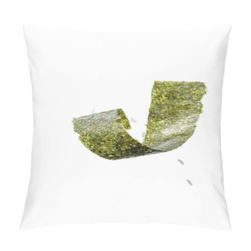 Personality  Top View Of Twisted Nori Seaweed Piece And Rice Isolated On White Pillow Covers