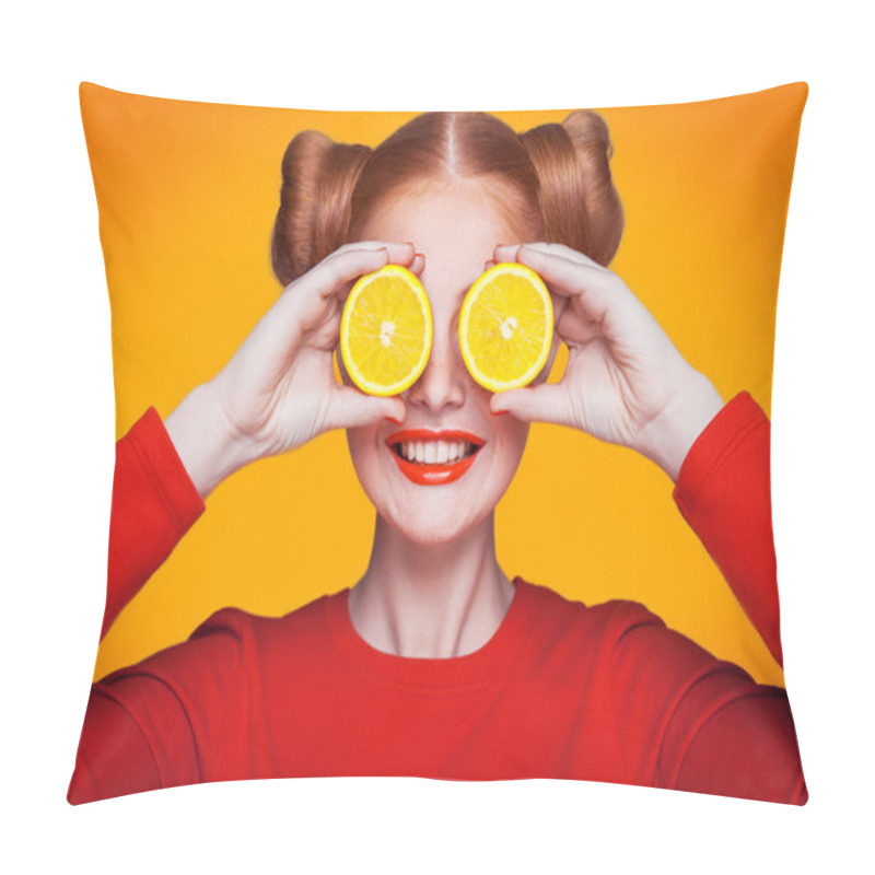 Personality  Young Beautiful Fashion Model With Lemon. Studio Shot. Pillow Covers