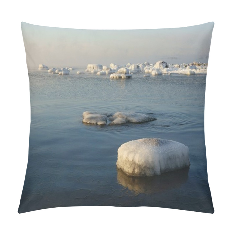 Personality  Winter Scene With Snow Covered Rocks By The Baltic Sea In Helsinki, Finland  Pillow Covers