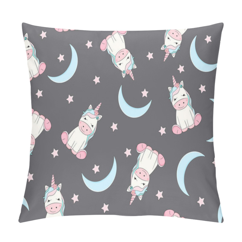 Personality  Unicorn Seamless Pattern With Moon And Stars. Cartoon Vector Illustration. Pillow Covers