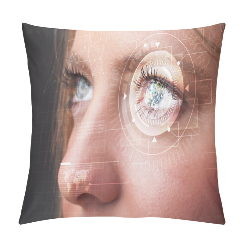 Personality  Cyber Girl With Technolgy Eye Looking Pillow Covers