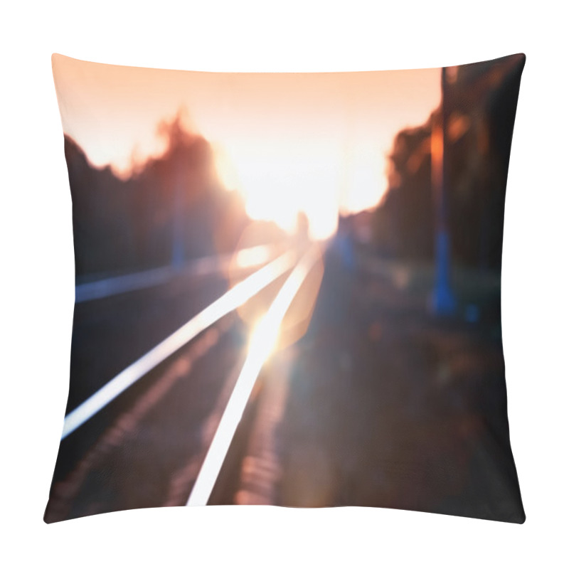 Personality  Diagonal Burning Sunset Railway Bokeh Background Pillow Covers