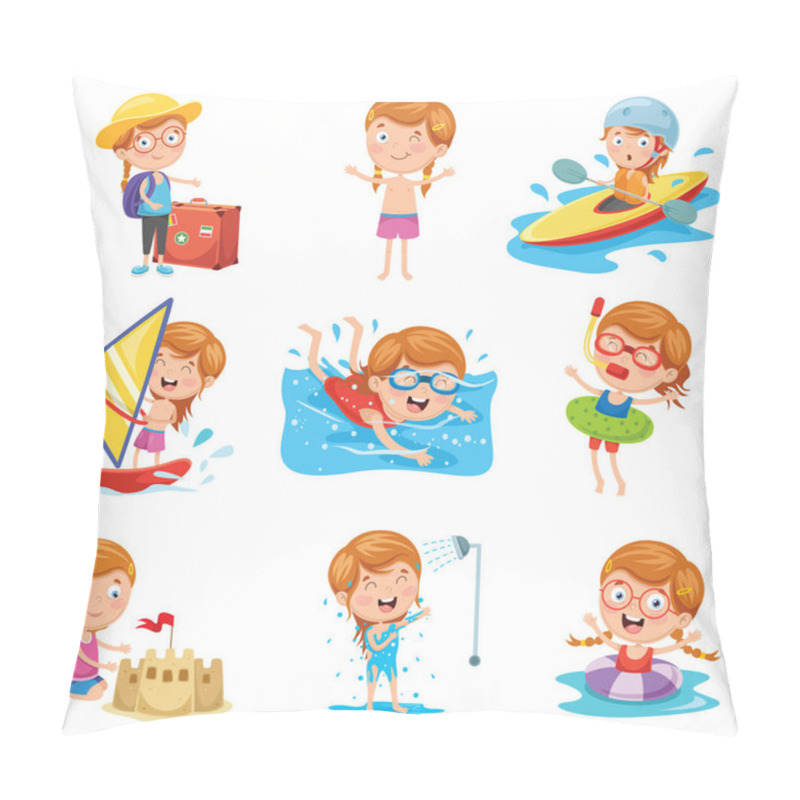 Personality  Vector Illustration Of Little Girl On Summer Holiday Pillow Covers