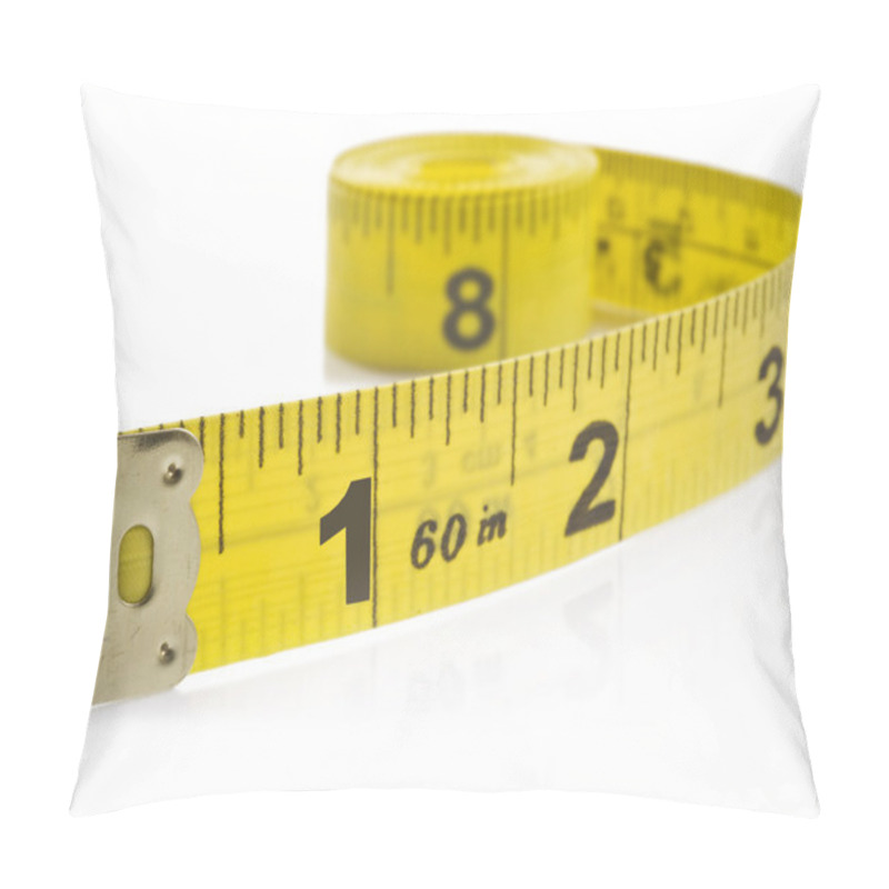 Personality  Yellow Tape Measure On Rolled Up On White Background Pillow Covers