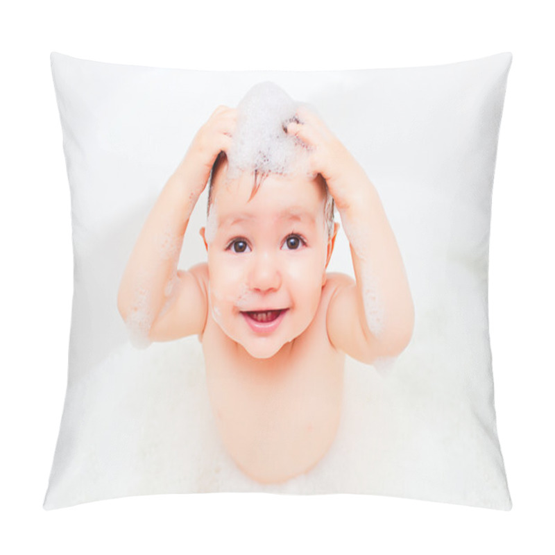 Personality  Happy Child Washing In A Bathroom In Foam Pillow Covers