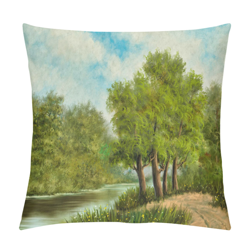 Personality  Paintings Landscape With River, Landscape With Trees And Water Pillow Covers