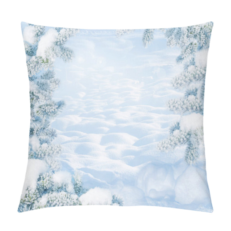 Personality  Winter Christmas Scenic Landscape On Frosty Sunny Day With Fir-trees Covered With White Snow Close-up And Snowdrifts. Snowy Backdrop In Forest On Nature Outdoors, With Copy-space, Toned In Blue Pillow Covers