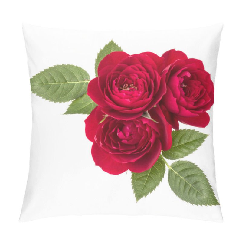 Personality  Red Rose Flowers With Green Leaves Isolated On White Background Pillow Covers