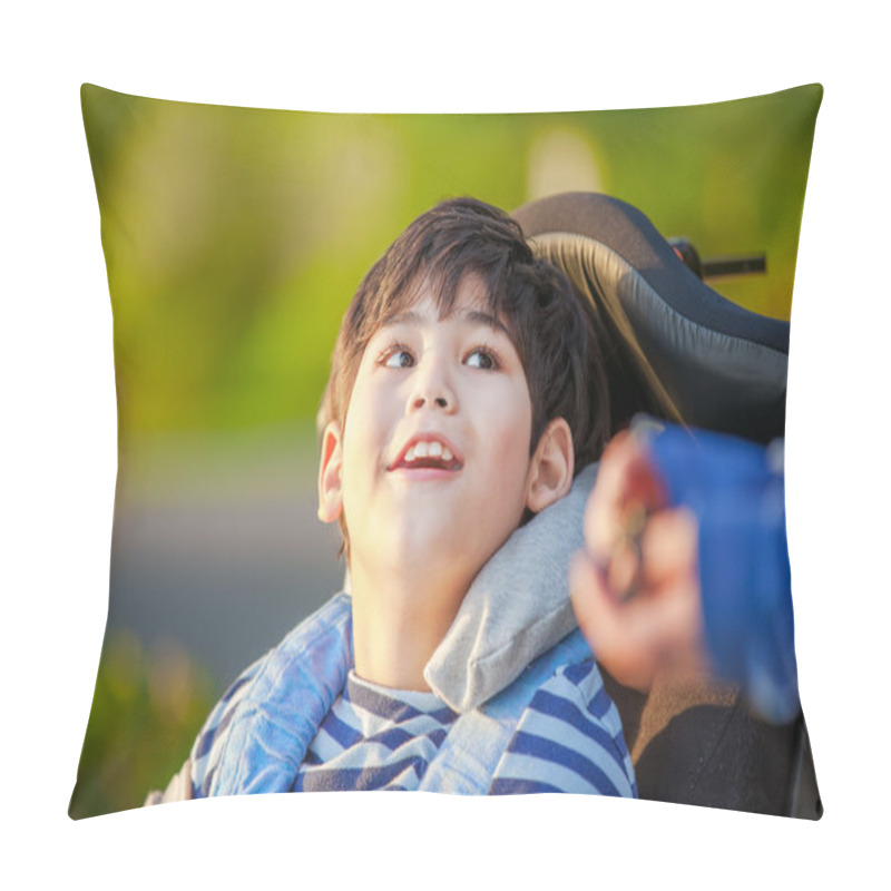 Personality  Young Disabled Boy In Wheelchair Looking Up Into Sky Pillow Covers