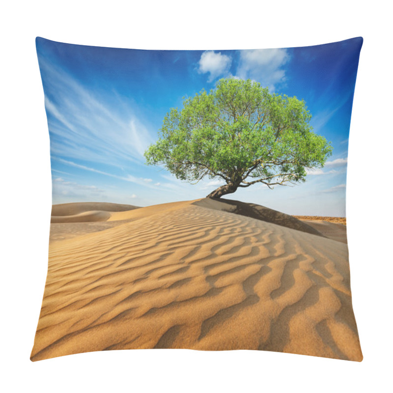 Personality  Lonely Green Tree In Desert Dunes Pillow Covers