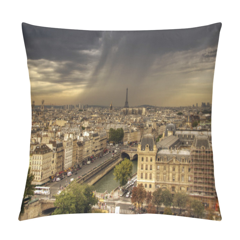 Personality  View On Paris From Notre Dame De Paris, HDR With Moody Sky Pillow Covers