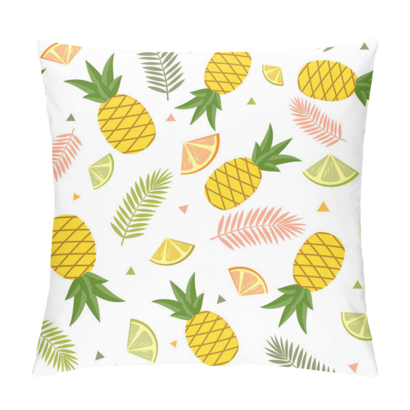 Personality  A Tropical Pattern On A White Background Of Fruit, Pineapple, Lemon, Lime And Palm Leaves. Color Vector Illustration. Design, Decoration, Texture, Print, Wallpaper, Textiles. Pillow Covers