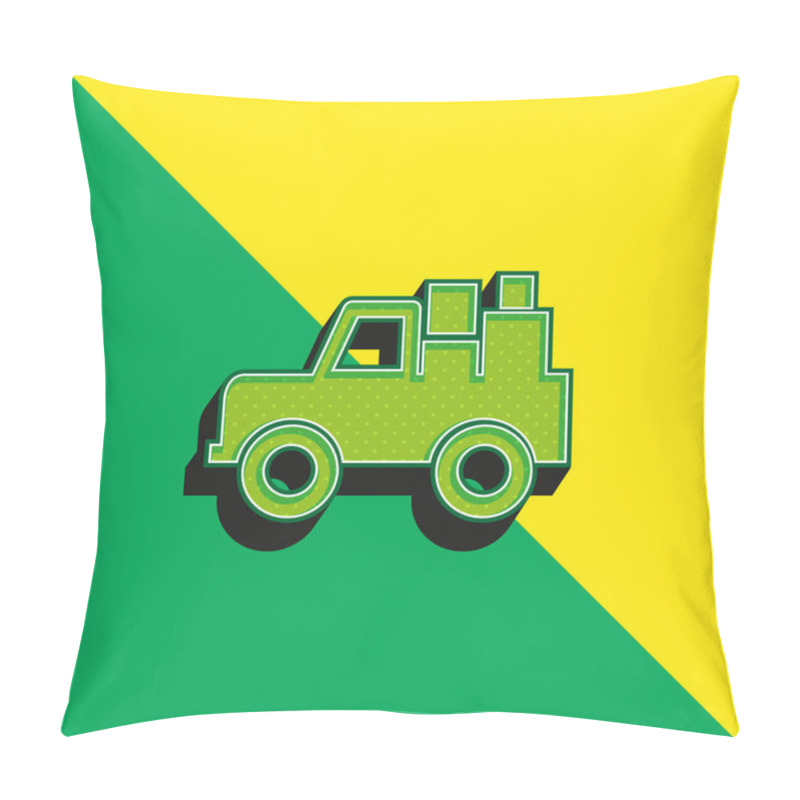 Personality  All Terrain Vehicle With Cargo Green And Yellow Modern 3d Vector Icon Logo Pillow Covers