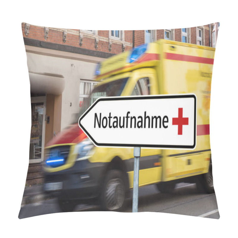 Personality  Emergency Room Sign With Ambulance In German Pillow Covers