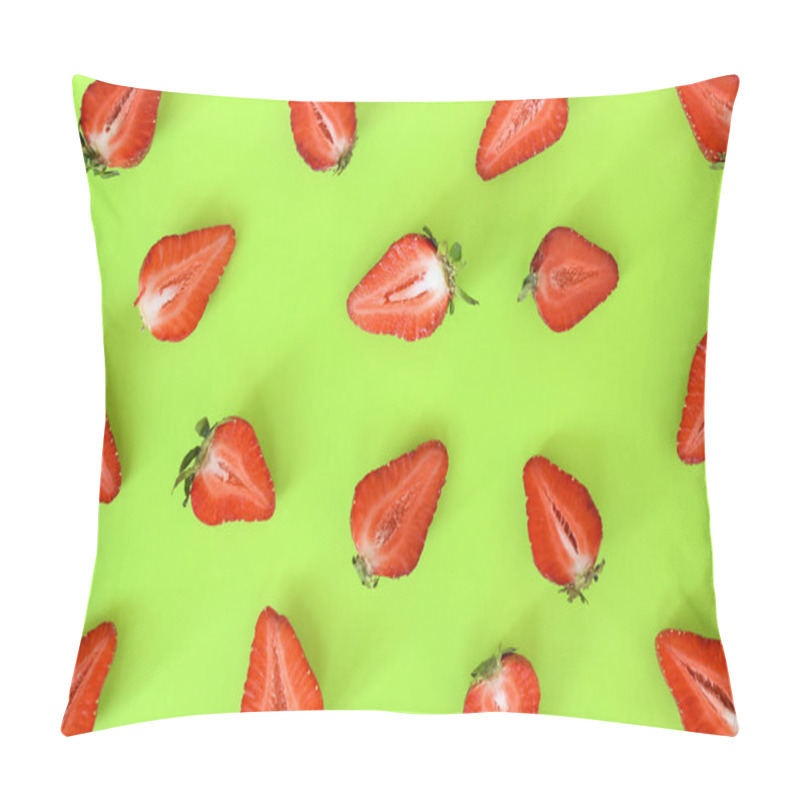 Personality  Strawberries Pattern Close Up. Bright Pattern Of Fresh Strawberries On Background. Top View, Flat Lay. Pillow Covers