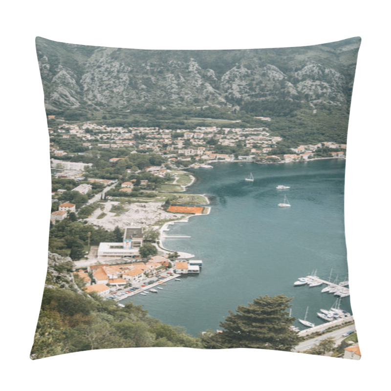 Personality   Montenegro Attractions. Panorama Of The Bay Of Kotor And The Old Town. Pillow Covers