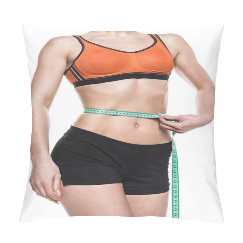 Personality  Sportswoman Measuring Her Waistline Pillow Covers