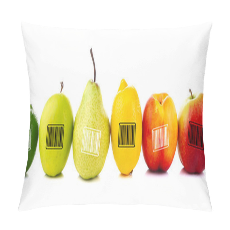 Personality  Assortment Of Juicy Fruits With Barcodes Isolated On White Pillow Covers