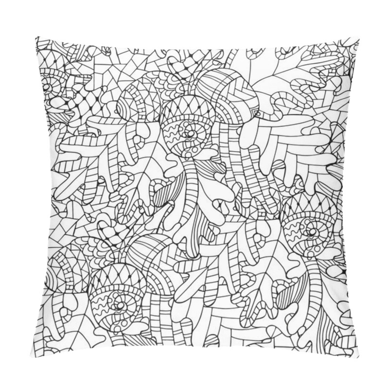 Personality  Seamless Pattern With Oak Brunch, Leaves And Acorns In Doodle St Pillow Covers