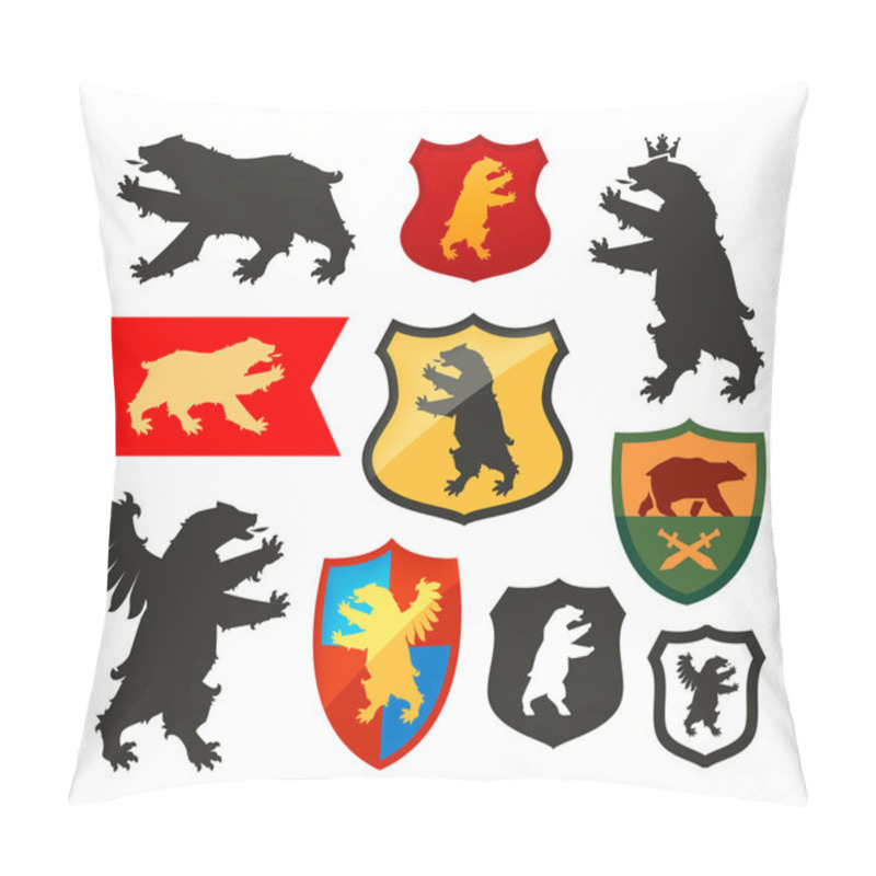 Personality  Shield With Bear Vector Logo. Coat Of Arms, Heraldry Set Icons Pillow Covers