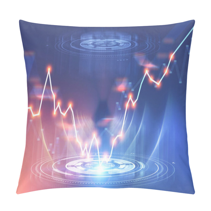 Personality  Glowing Orange Graphical User Interface Over Forex Style Graph. Stock Market Concept And Fintech. Toned Image Double Exposure Mock Up Pillow Covers