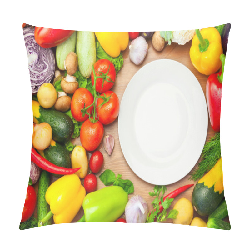 Personality  Fresh Organic Vegetables Around White Plate Pillow Covers