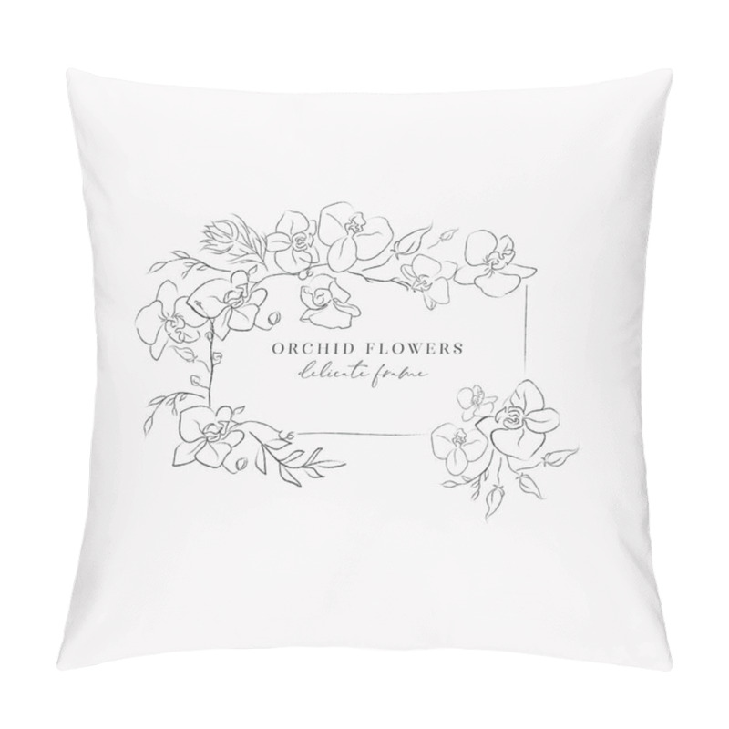 Personality  Line Drawing Vector Orchid Flower Frame Wreath Pillow Covers