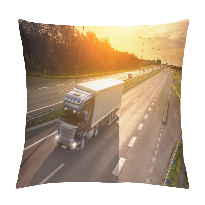 Personality  Blue Truck In Motion Blur On The Highway Pillow Covers