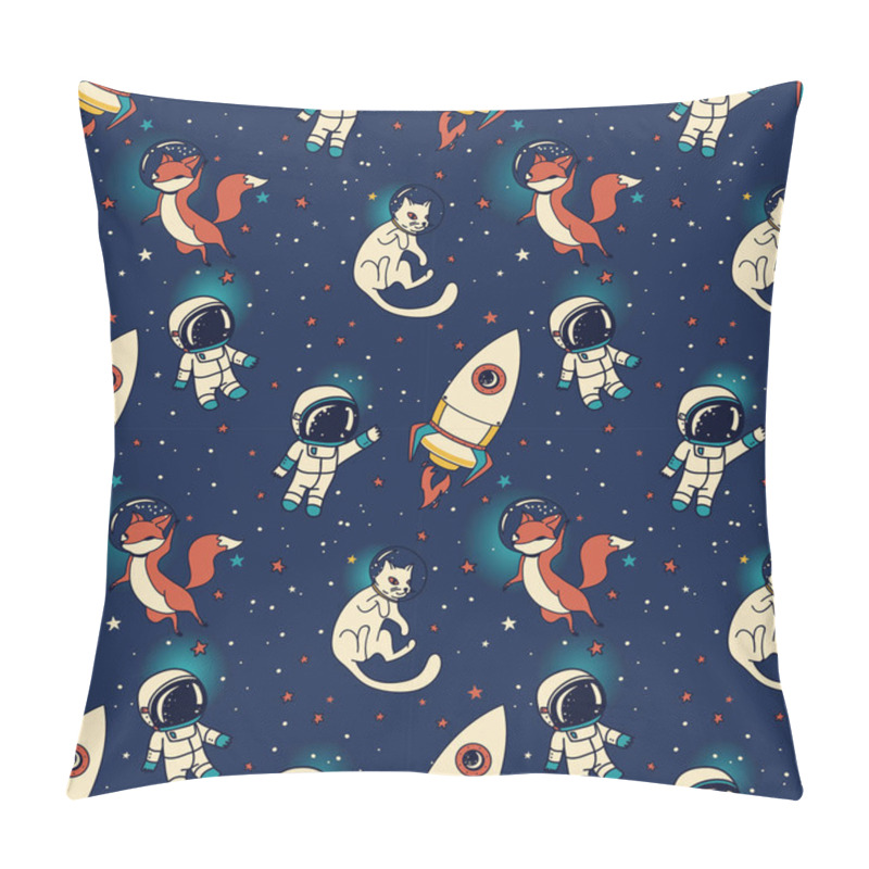 Personality  Cute Doodle Boys, Rockets, Foxes And Cats Floating In Space Pillow Covers