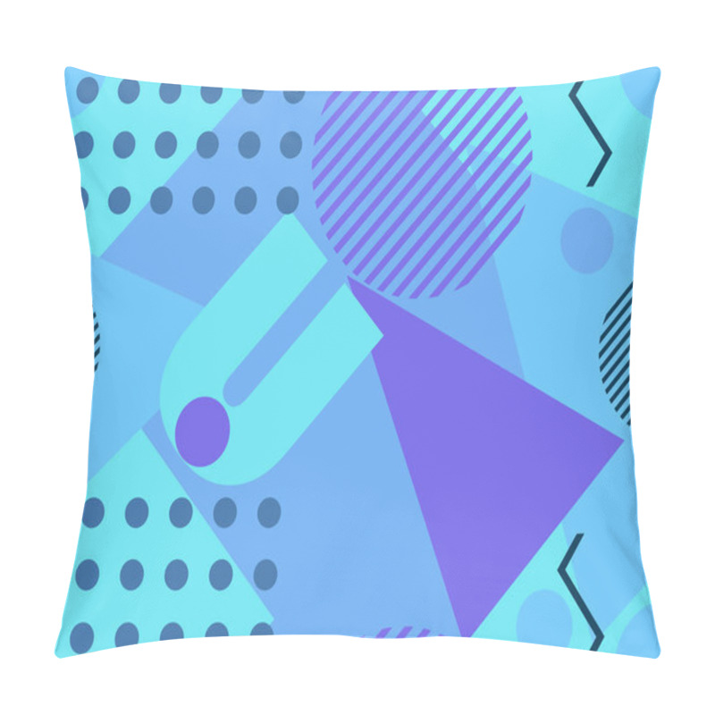 Personality  Memphis Seamless Pattern. Geometric Elements Memphis In The Style Of 80s. Blue Cold Colour. Vector Illustration Pillow Covers