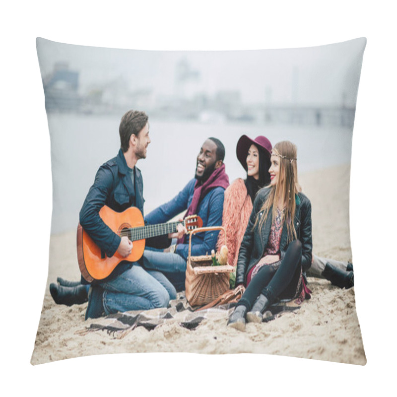 Personality  Happy Friends With Guitar At Picnic Pillow Covers