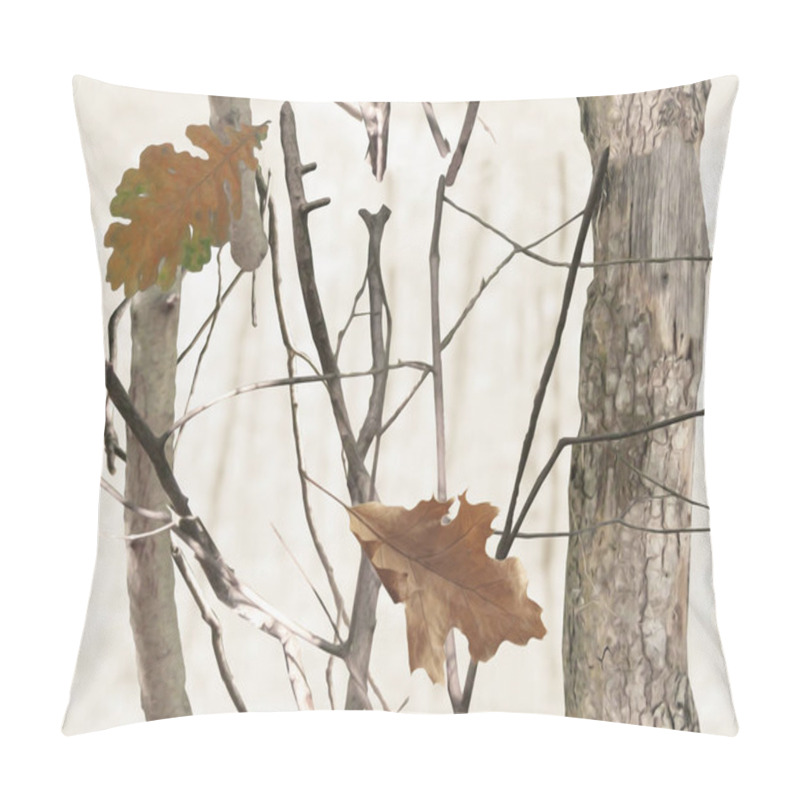 Personality  Realistic Winter Forest Camouflage. Seamless Pattern. Oak Branches And Leaves. Useable For Hunting And Military Purposes.                          Pillow Covers