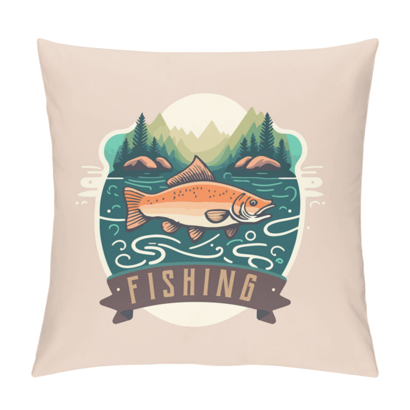 Personality  Fishing Fish In The Water Logo Icon Template Design Vector Style Illustration Pillow Covers